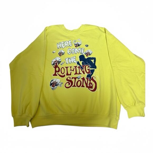 DAYDREAMER x Free People Rolling Stones Oversized Sweatshirt Yellow Size Large - Picture 1 of 5
